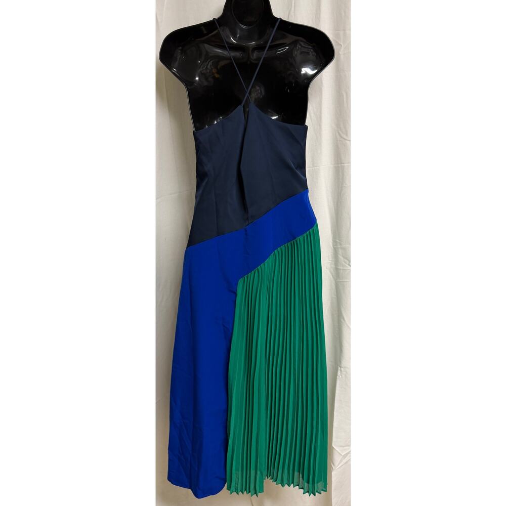 Cushine Target Women Midi Shift Dress 8 Fit Flare Pleat Spaghetti Green Blue New - Picture 4 of 9